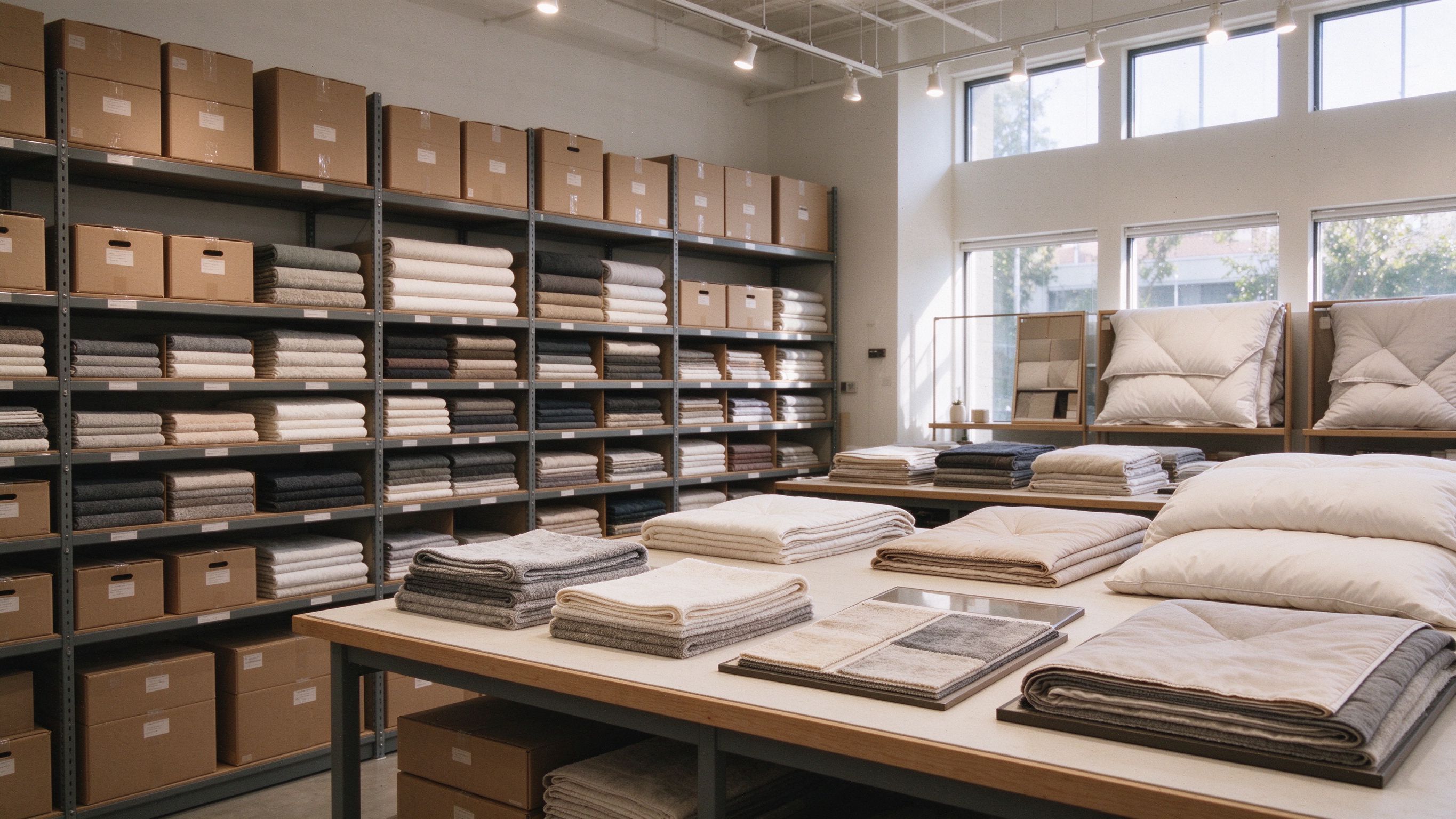 Bright textile warehouse showroom in California